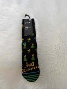 Stance Black Holiday Tree & Flame Crew Socks Sz M 6-8.5